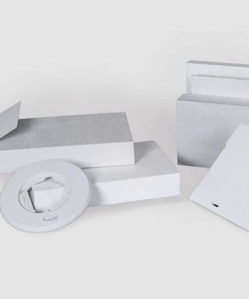 Die-cut soluble fiber boards